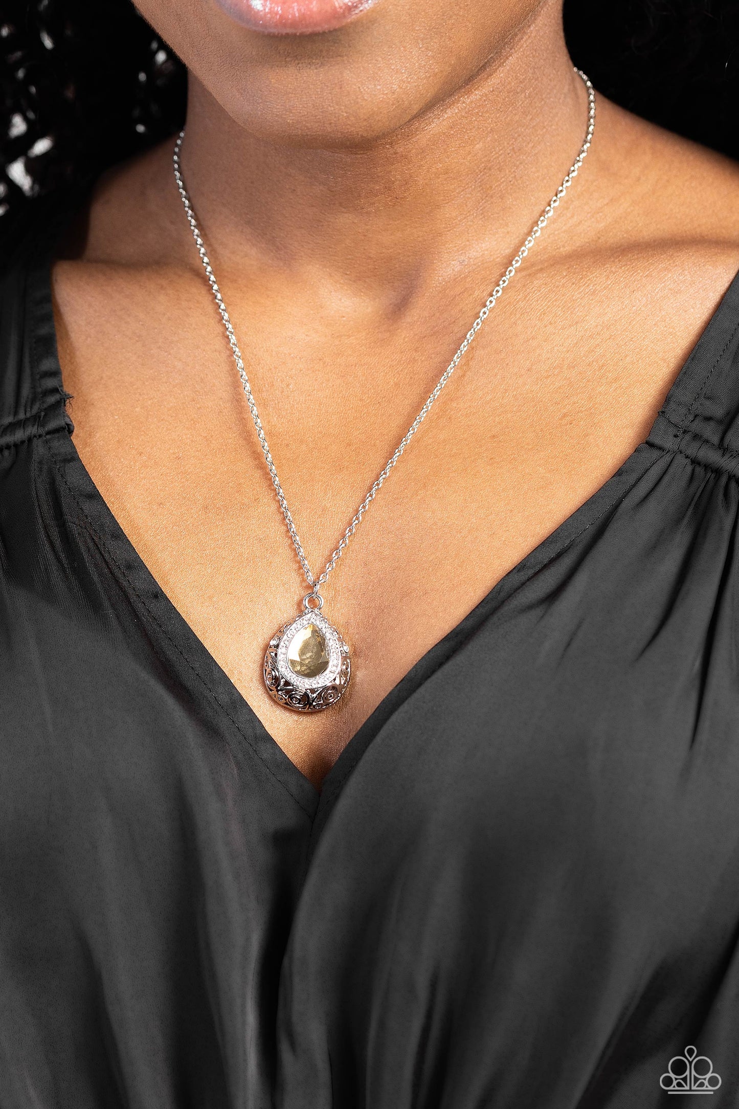 Gracefully Glamorous - Brown Rhinestone Teardrop Pendant Necklace - Paparazzi Accessories