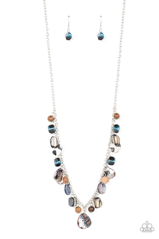 Caribbean Charisma - Blue Shell-like Rock Necklace - Paparazzi Accessories