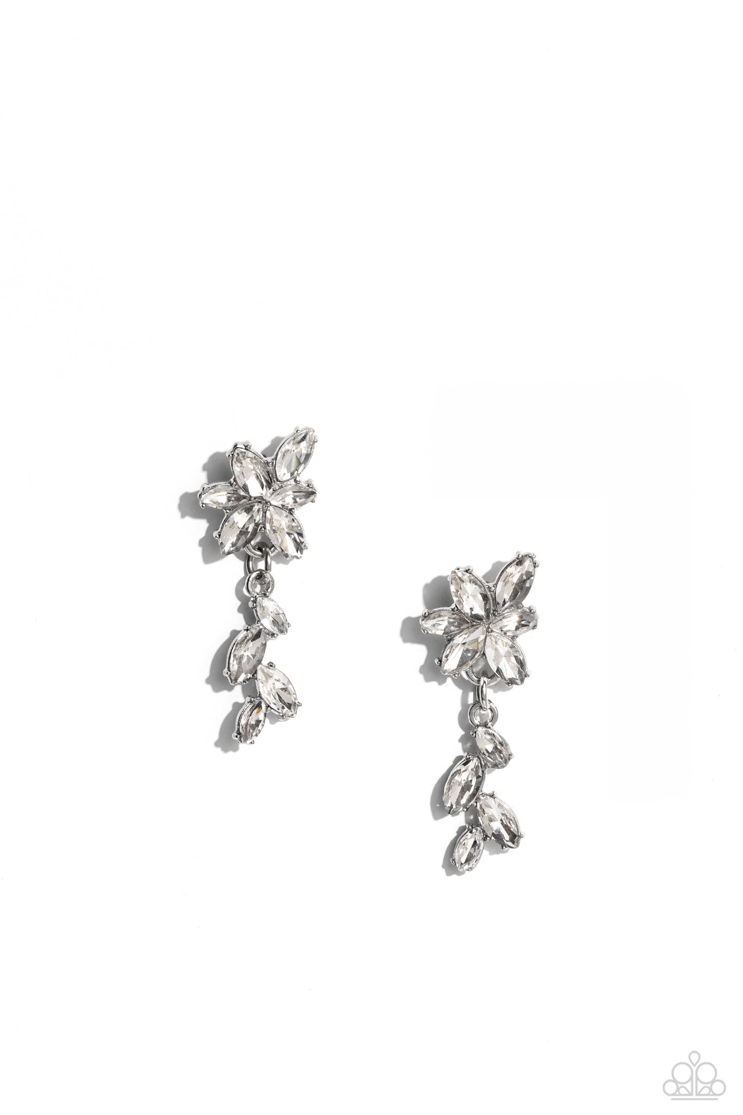 Goddess Grove - White Rhinestone Earrings - Paparazzi Accessories
