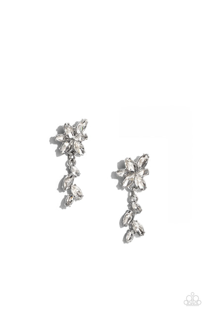 Goddess Grove - White Rhinestone Earrings - Paparazzi Accessories