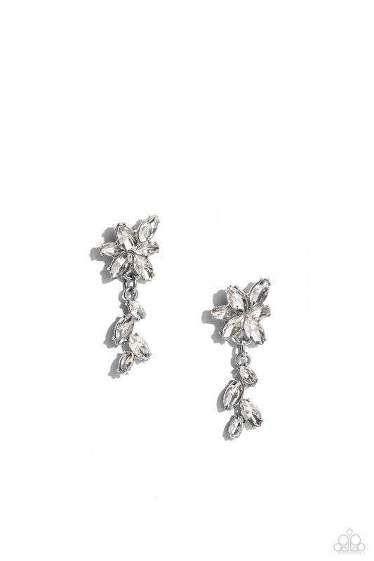 Goddess Grove - White Rhinestone Earrings - Paparazzi Accessories