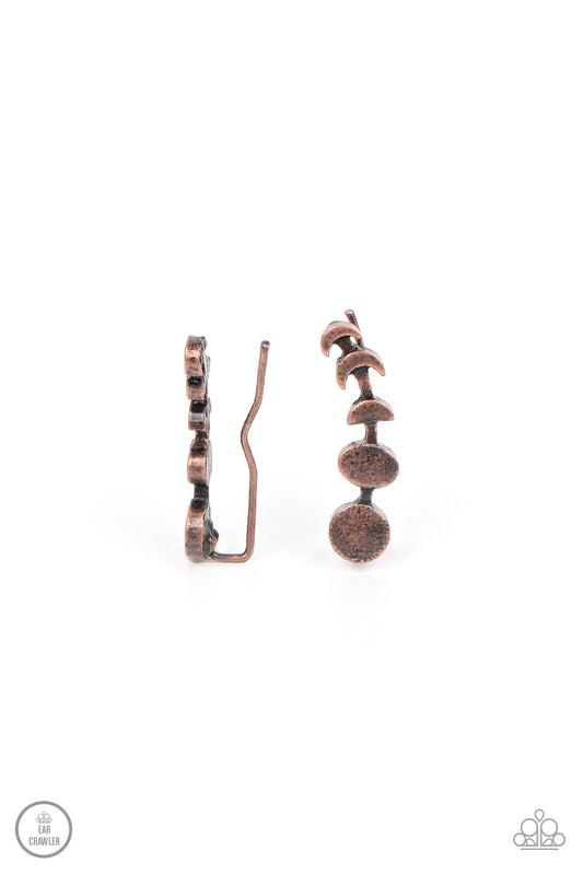 Its Just a Phase - Copper Ear Crawler Post Earrings - Paparazzi Accessories
