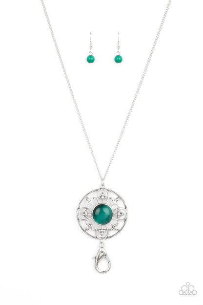 Celestial Compass - Green Cat's Eye Stone Pendant Lanyard Necklace - Paparazzi Accessories