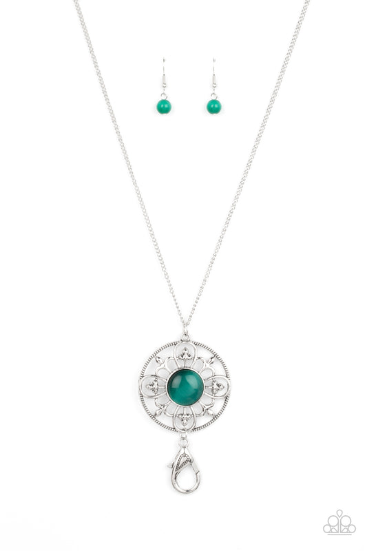 Celestial Compass - Green Cat's Eye Stone Pendant Lanyard Necklace - Paparazzi Accessories