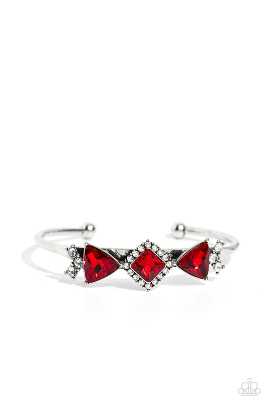 Strategic Sparkle - Red Rhinestone Cuff Bracelet - Paparazzi Accessories