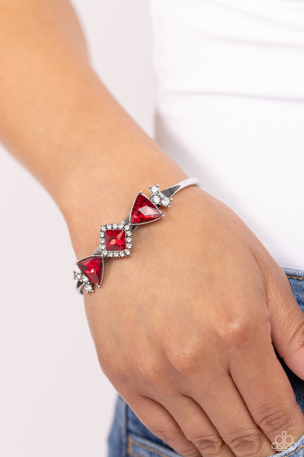 Strategic Sparkle - Red Rhinestone Cuff Bracelet - Paparazzi Accessories