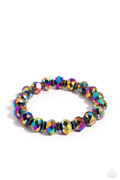 Shimmering Satisfaction - Multi Oil Spill Crystal Stretchy Bracelet - Paparazzi Accessories