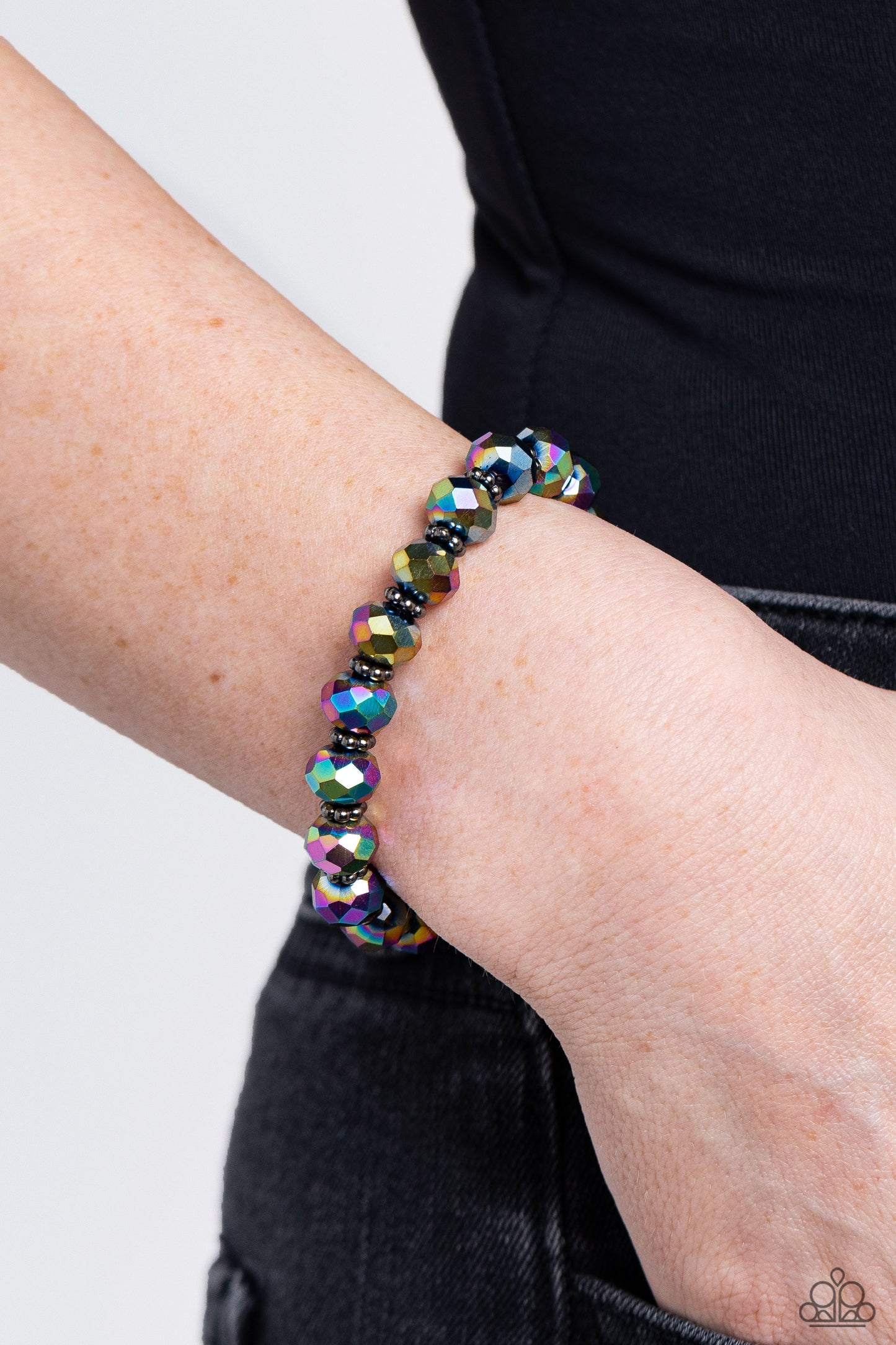 Shimmering Satisfaction - Multi Oil Spill Crystal Stretchy Bracelet - Paparazzi Accessories