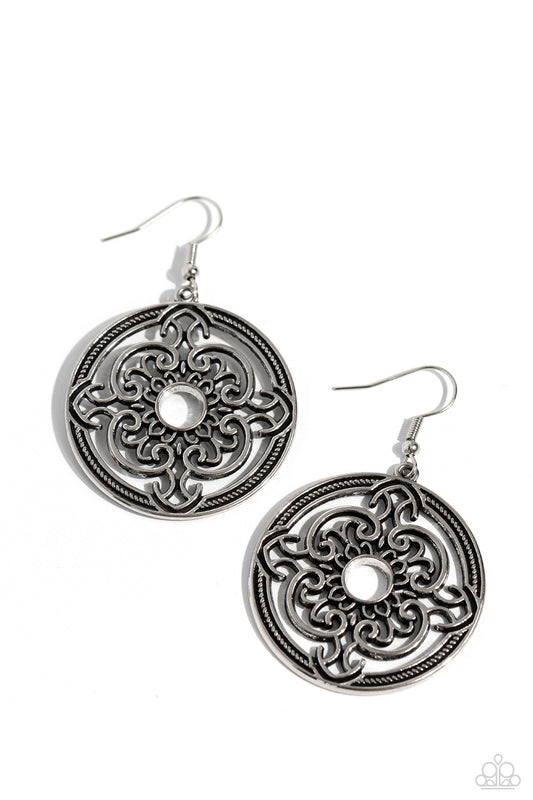 Mandala Meditation - Silver Fishhook Earrings - Paparazzi Accessories