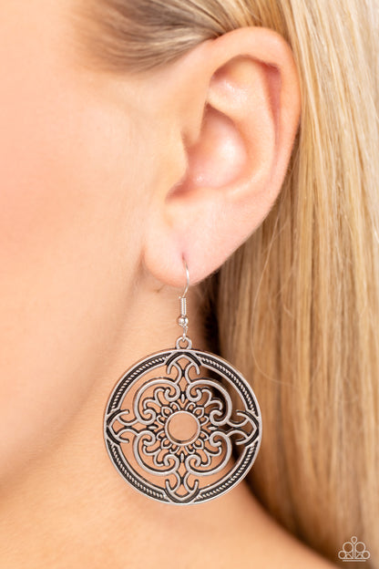 Mandala Meditation - Silver Fishhook Earrings - Paparazzi Accessories
