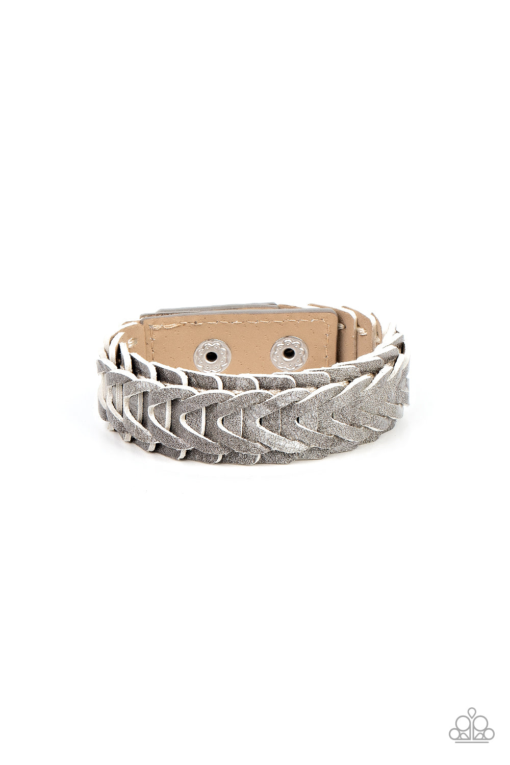 Western Nomad - Silver Braided Leather Snap Wrap Bracelet - Paparazzi Accessories