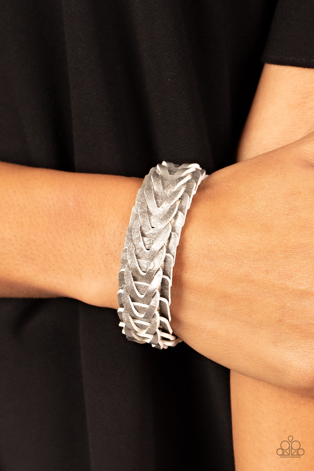 Western Nomad - Silver Braided Leather Snap Wrap Bracelet - Paparazzi Accessories