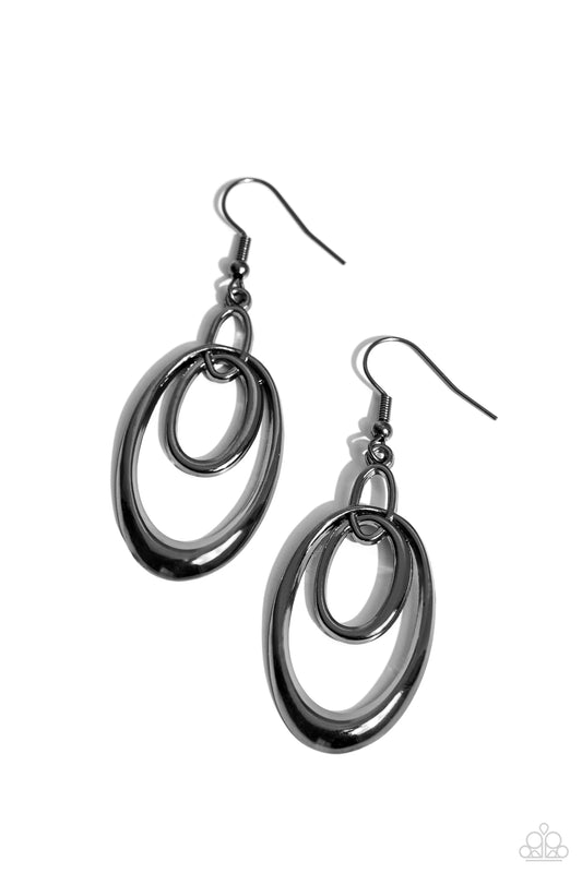 So OVAL-Rated - Black - Gunmetal Fishhook Earrings - Paparazzi Accessories