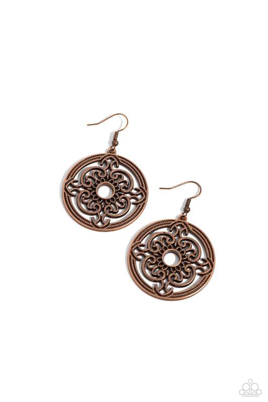 Mandala Meditation - Copper Fishhook Earrings - Paparazzi Accessories