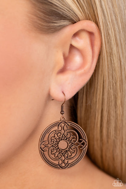 Mandala Meditation - Copper Fishhook Earrings - Paparazzi Accessories