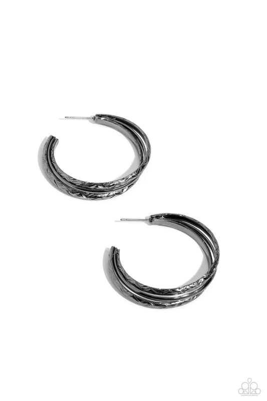 CONTOUR de Force - Black - Gunmetal Hoop Earrings - Paparazzi Accessories