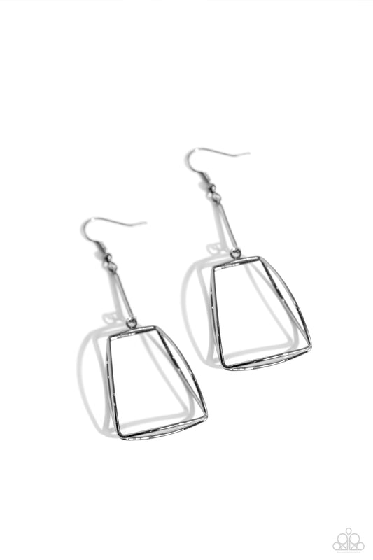 Trapezoidal Transcendence - Black - Geometric Gunmetal Fishhook Earrings - Paparazzi Accessories