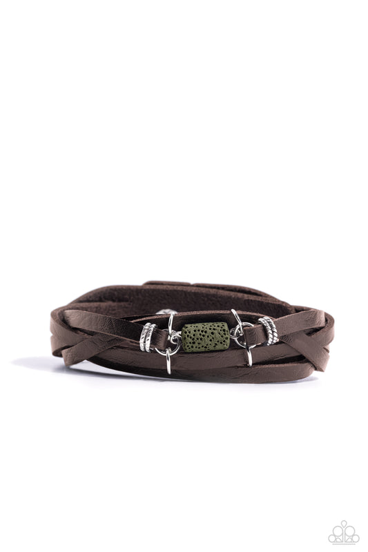 Metamorphic Monument - Green Urban Leather Snap Wrap Bracelet - Paparazzi Accessories