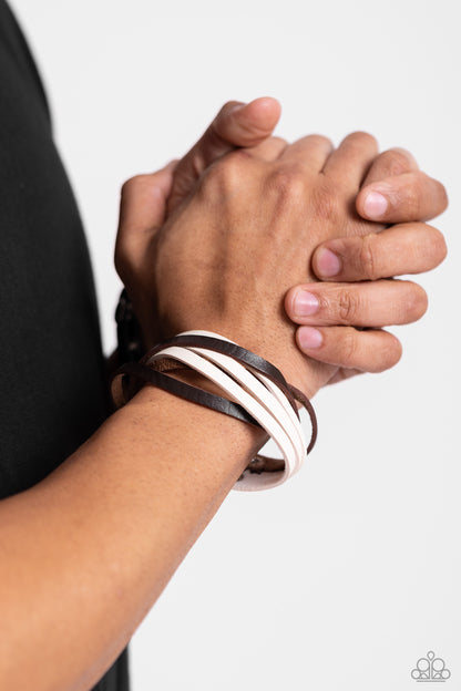 Not SEW Fast - Brown Leather Urban Snap Wrap Bracelet - Paparazzi Accessories