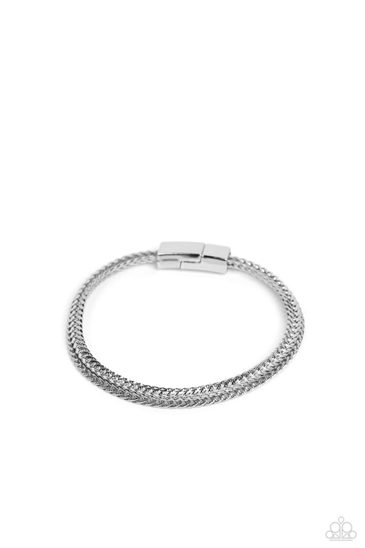 Cable Train - Silver Magnetic Urban Bracelet - Paparazzi Accessories