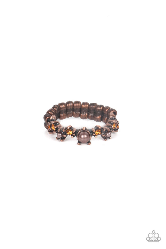 Blissfully Bella - Copper - Topaz Rhinestone and Coppery Pearl Ring - Paparazzi Accessories