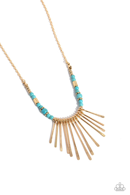 CLAWS of Nature - Gold - Turquoise Crackle Stone Necklace - Paparazzi Accessories