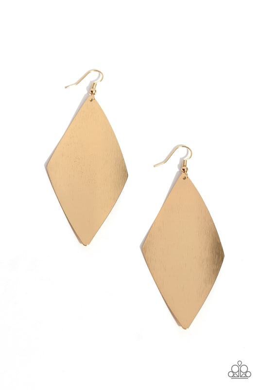 Retro Rally - Gold Fishhook Earrings - Paparazzi Accessories