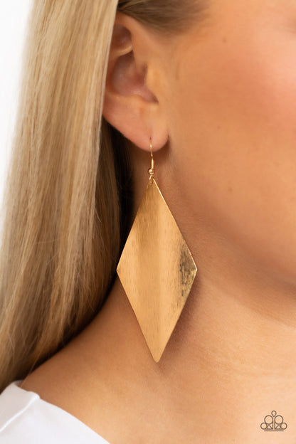 Retro Rally - Gold Fishhook Earrings - Paparazzi Accessories