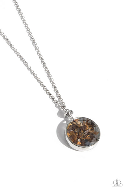 Geo Mine - Brown - Tiger's Eye Stone Window Pendant Necklace - Paparazzi Accessories