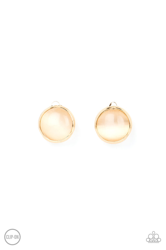 Cool Pools - Gold Clip on Earrings - Paparazzi Accessories