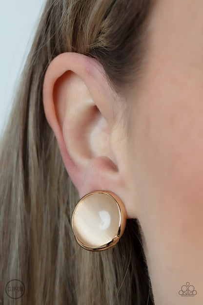 Cool Pools - Gold Clip on Earrings - Paparazzi Accessories