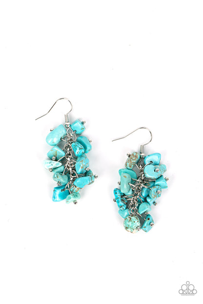 Pebble Palette - Blue Crackle Stone Fishhook Earrings - Paparazzi Accessories