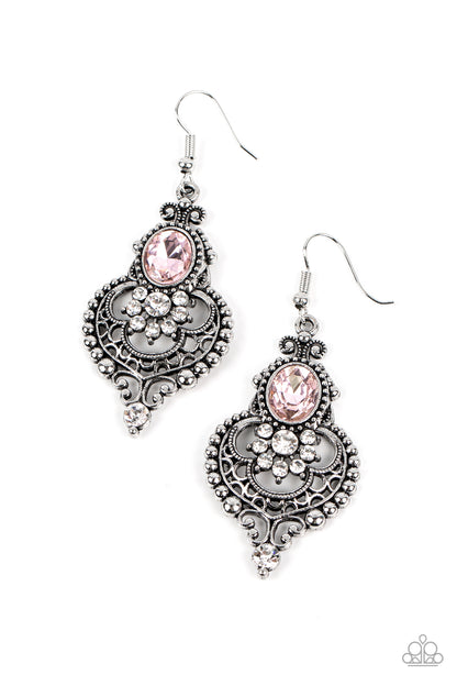 Castle Chateau - Pink Rhinestone Earrings - Paparazzi Accessories