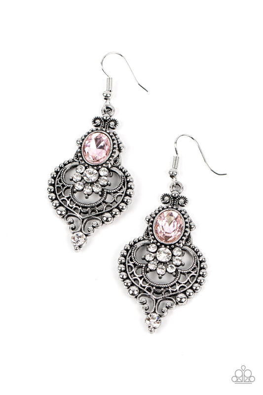 Castle Chateau - Pink Rhinestone Earrings - Paparazzi Accessories
