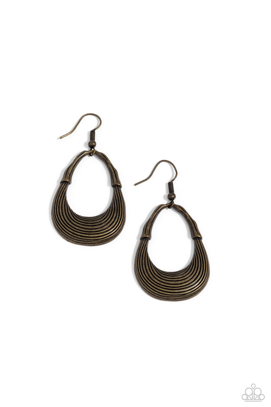 Terra Timber - Brass Fishhook Earrings - Paparazzi Accessories