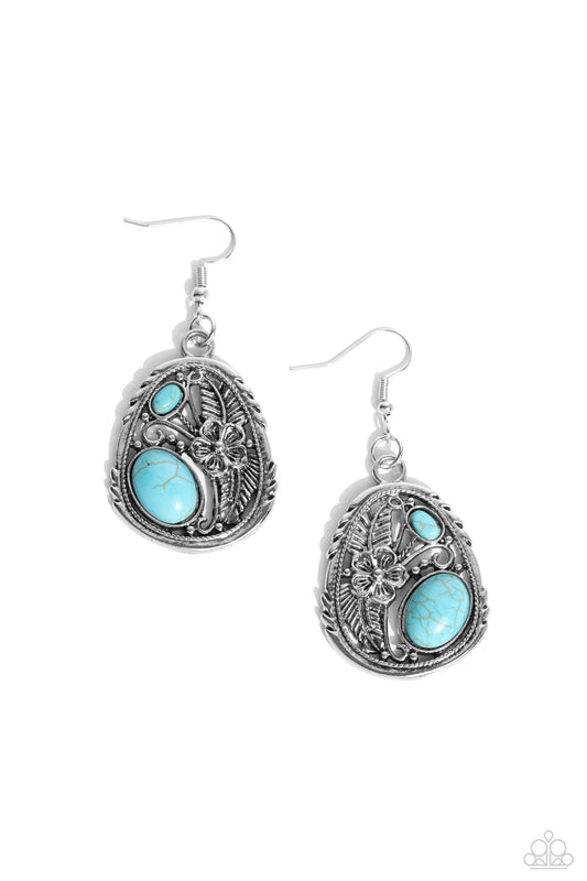 Hibiscus Harvest - Blue Crackle Stone Fishhook Earrings - Paparazzi Accessories