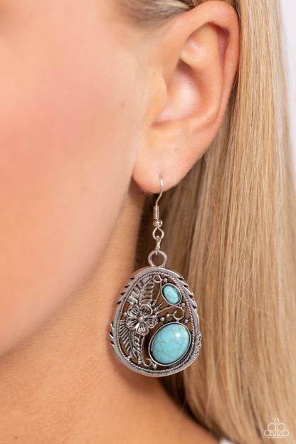 Hibiscus Harvest - Blue Crackle Stone Fishhook Earrings - Paparazzi Accessories