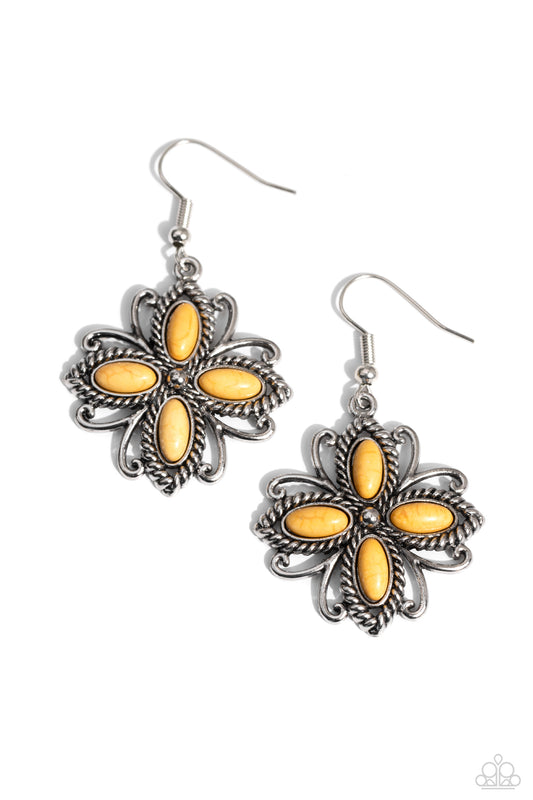 Badlands Ballad - Yellow Stone Petal Fishhook Earrings - Paparazzi Accessories