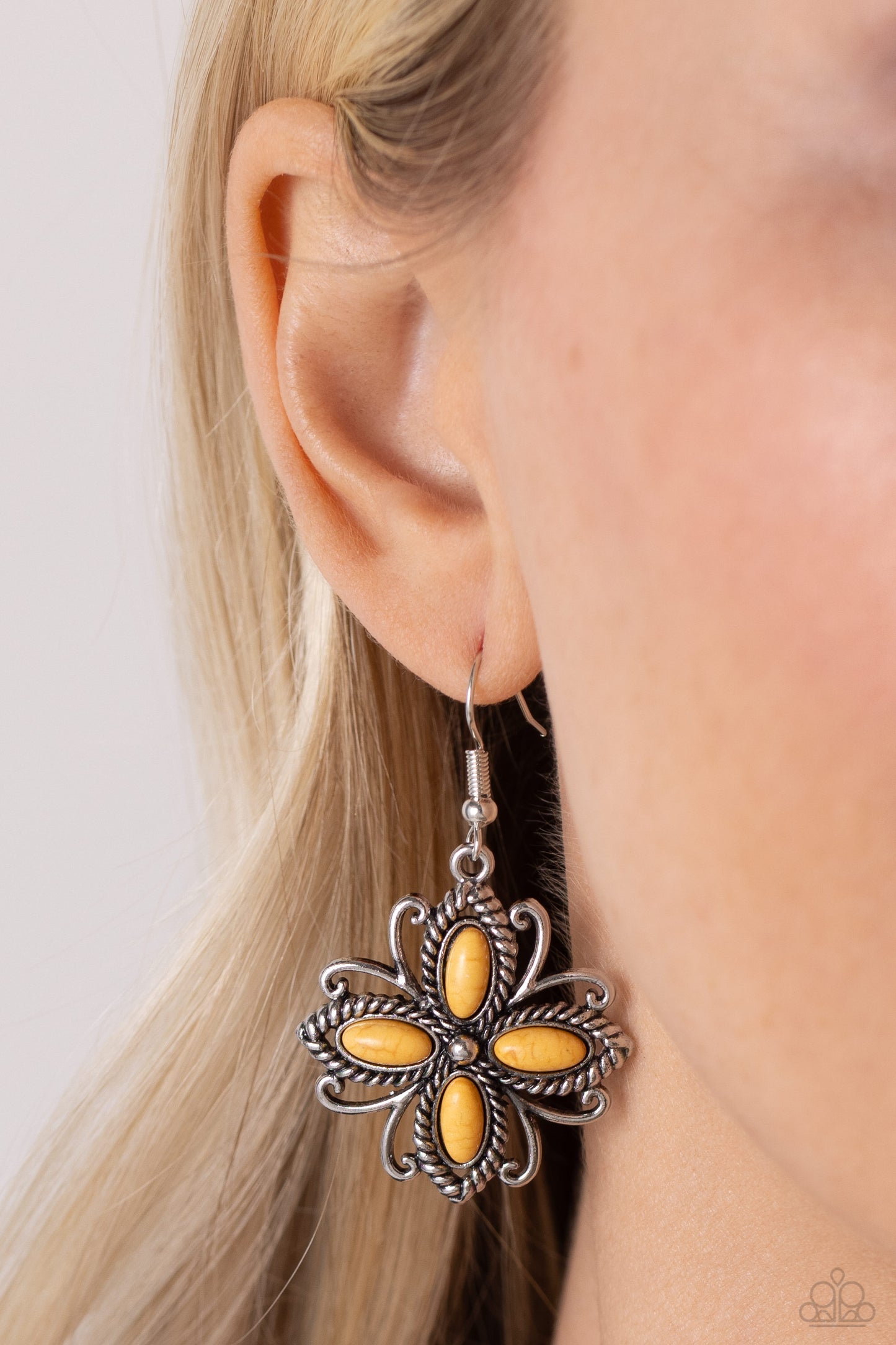 Badlands Ballad - Yellow Stone Petal Fishhook Earrings - Paparazzi Accessories