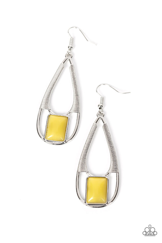 Adventure Story - Yellow Fishhook Earrings - Paparazzi Accessories