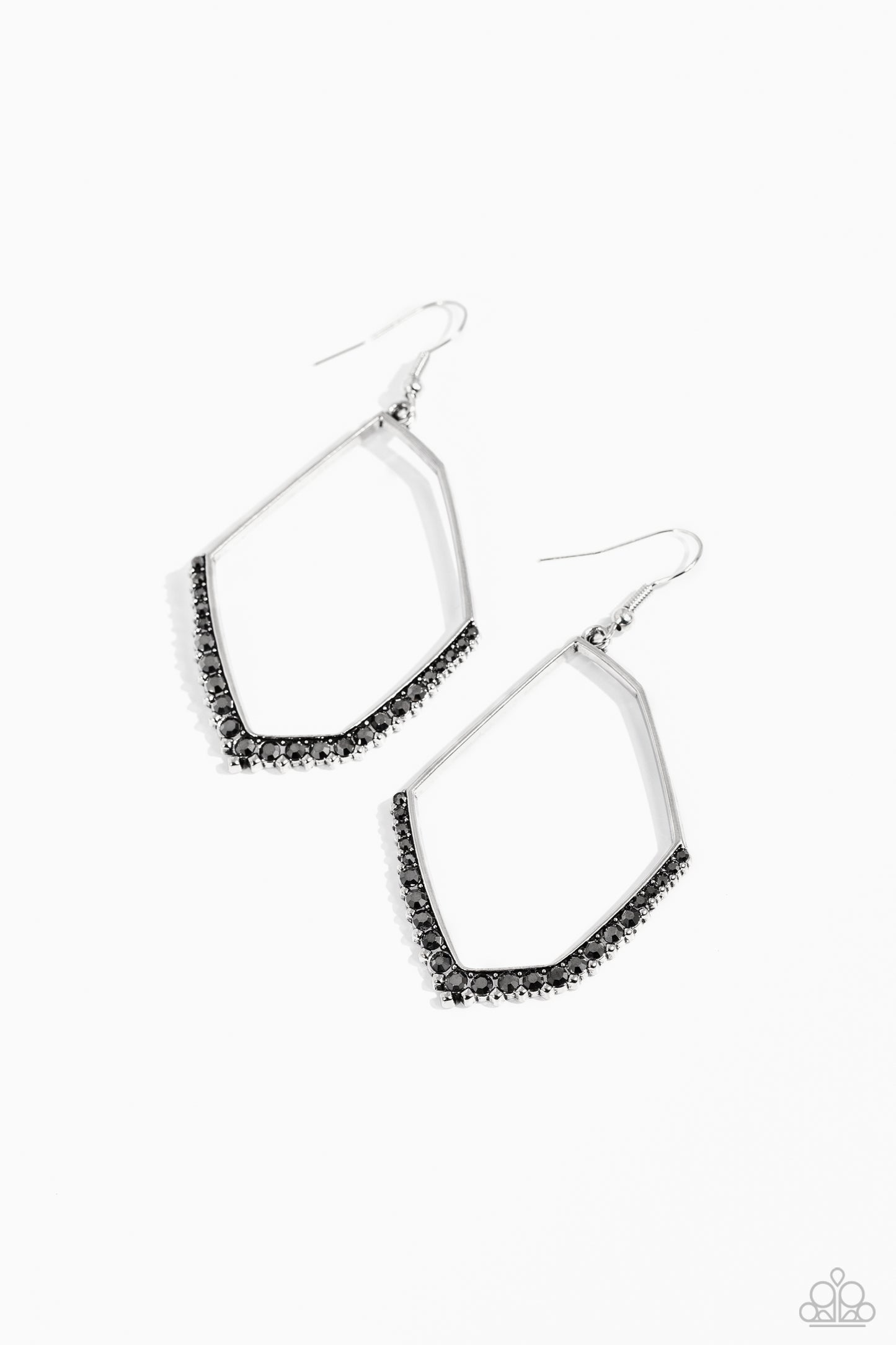 Bent on Success - Silver - Hematite Rhinestone Fishhook Earrings - Paparazzi Accessories