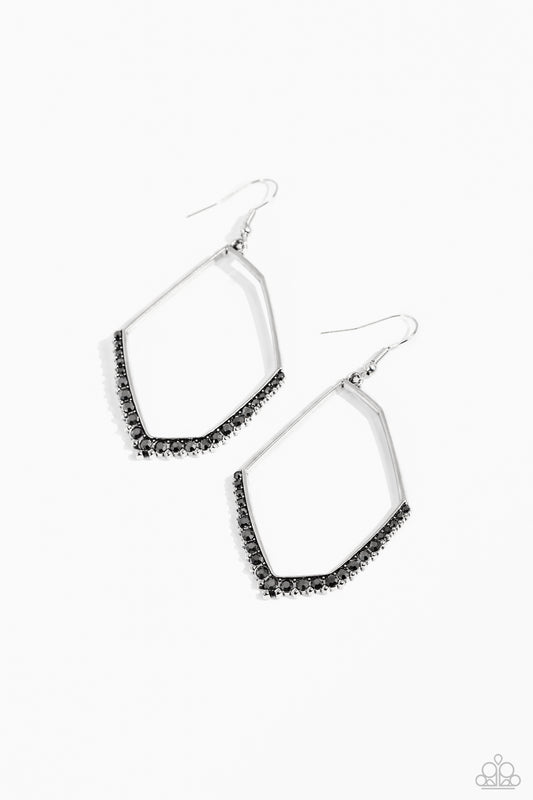 Bent on Success - Silver - Hematite Rhinestone Fishhook Earrings - Paparazzi Accessories