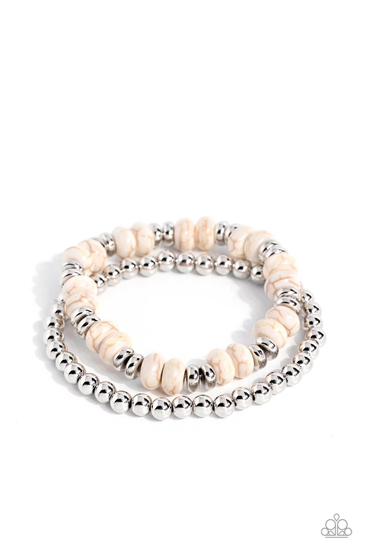 Secret Quarry - White Crackle Stone Stretchy Bracelet - Paparazzi Accessories