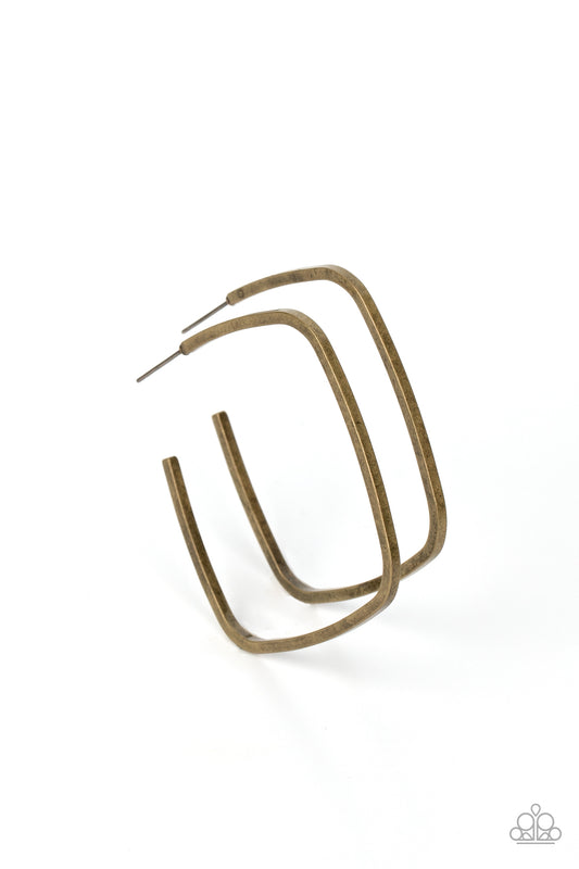 Major Flex - Brass Square Hoop Earrings - Paparazzi Accessories