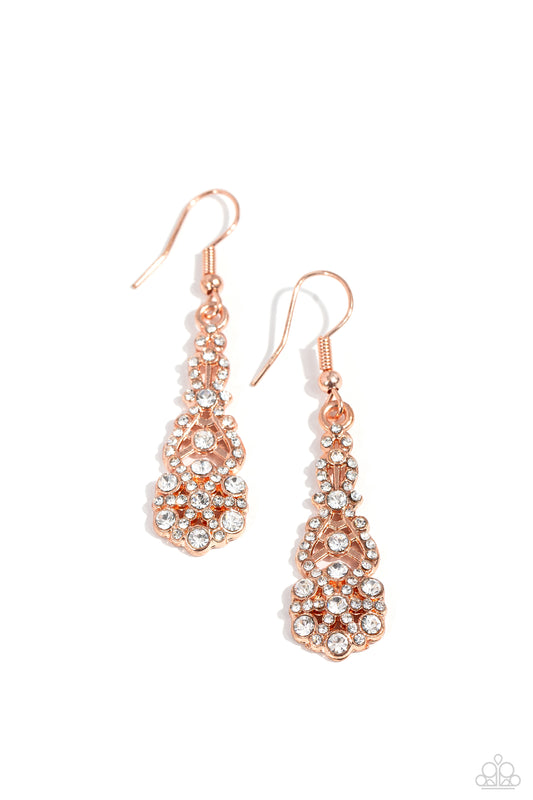 GLITZY on All Counts - Copper Rhinestone FloraL Accent Earrings - Paparazzi Accessories