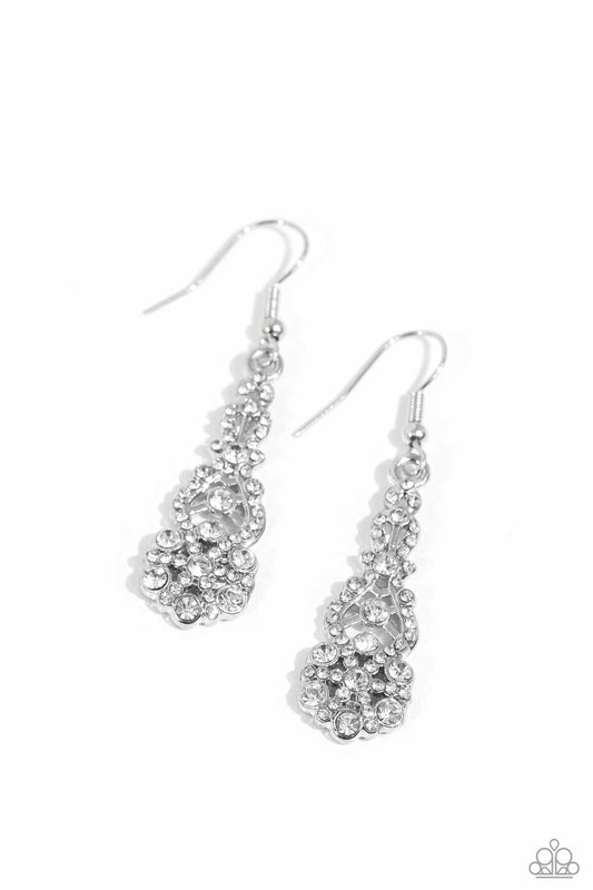 GLITZY on All Counts - White Rhinestone Fishhook Earrings - Paparazzi Accessories