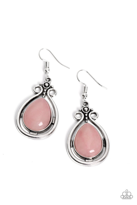Mountain Mantra - Pink Stone Fishhook Earrings - Paparazzi Accessories