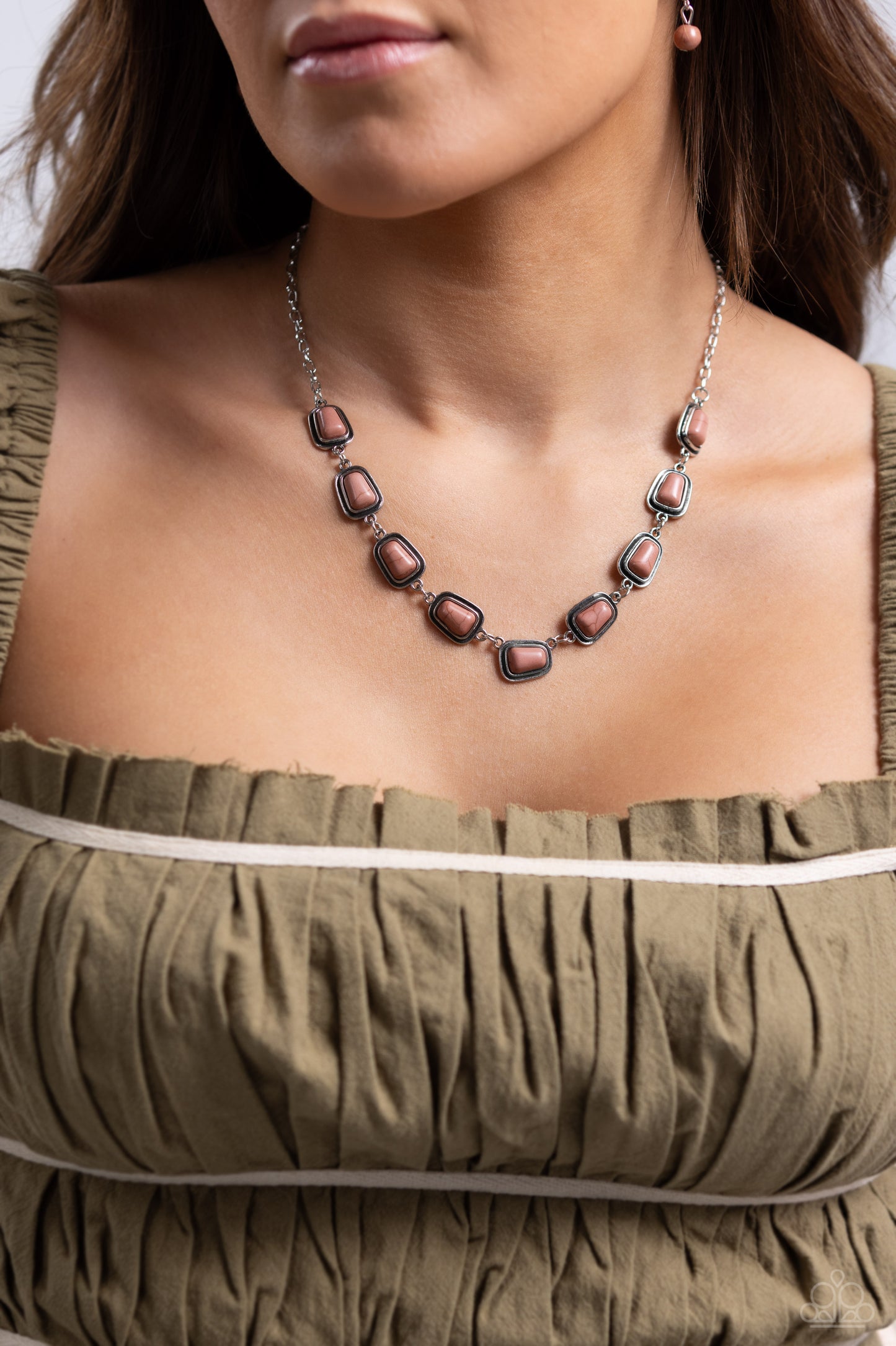 Southern Safari - Brown Crackle Stone Necklace - Paparazzi Accessories