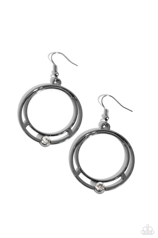 Refined Rotation - Black - Gunmetal Fishhook Earrings - Paparazzi Accessories