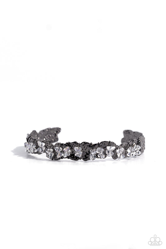 Enticingly Icy - Black Gunmetal Cuff Bracelet - Paparazzi Accessories